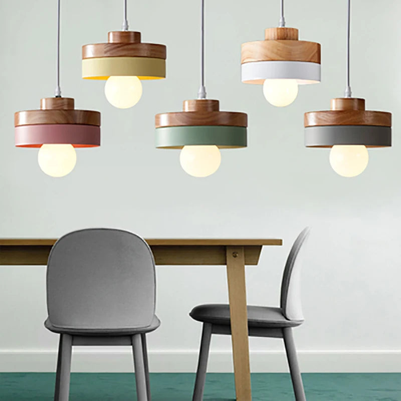 Nordique LED suspension en bois fer 18CM carré salon luminaire suspendu pour chambre salle à manger étude décor à la maison Luminaires - vue 4 sur 18