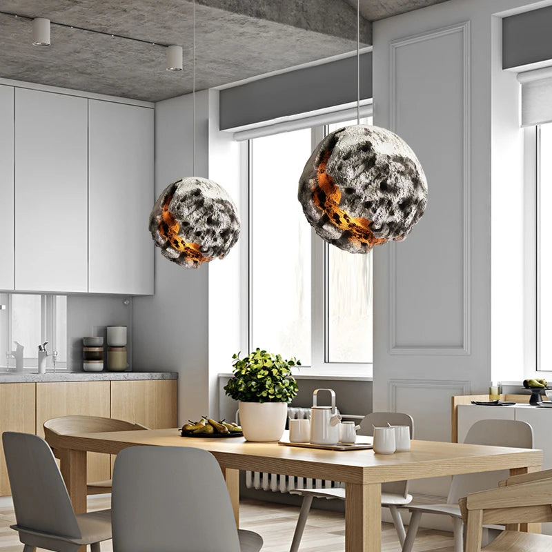 lustre moderne planète wabi-sabi en béton suspension réglable - vue 6 sur 12