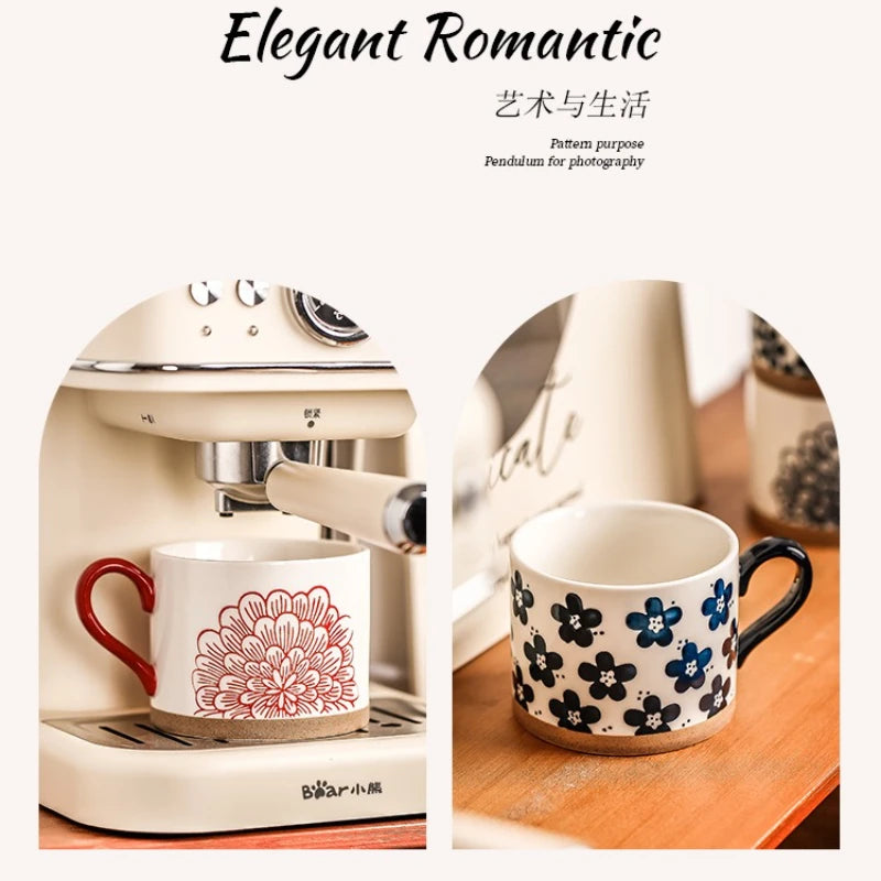 Mug ceramique japonais retro fleurs cerisier peint main - vue 6 sur 7
