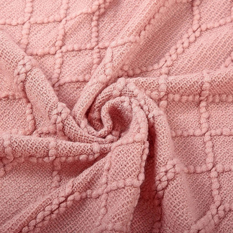 plaid tricot doux pompons pour canapé et lit - vue 3 sur 6