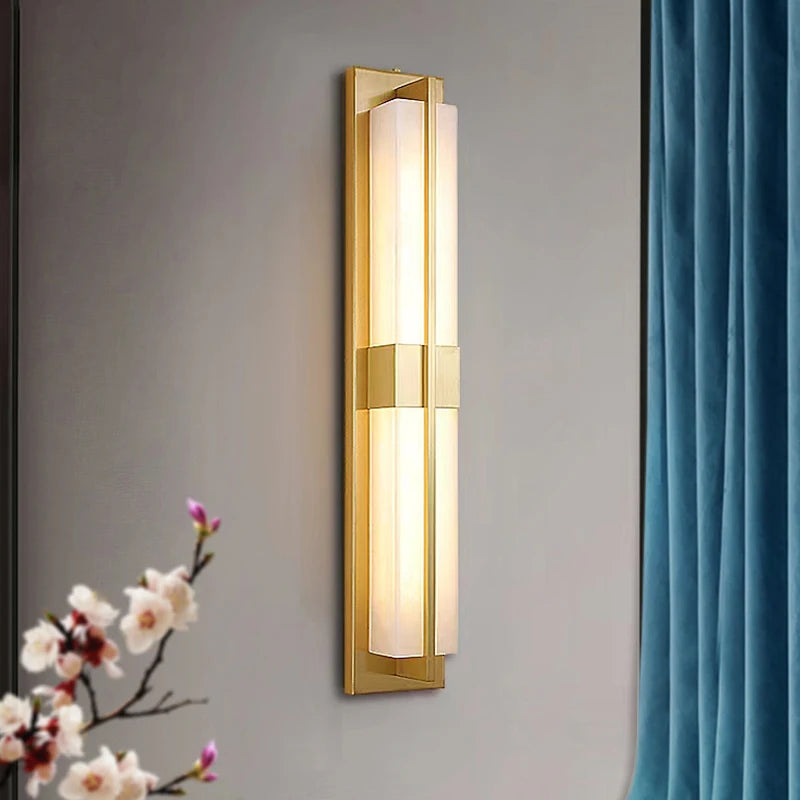 applique murale led en cuivre avec bande de marbre espagnole - vue 2 sur 12