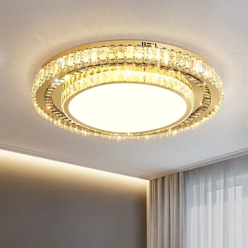 lustre de luxe rond en verre de cristal led moderne