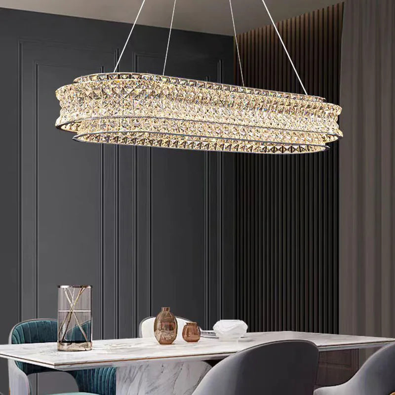 lustre moderne en cristal clair acier inoxydable intensité variable cordon réglable