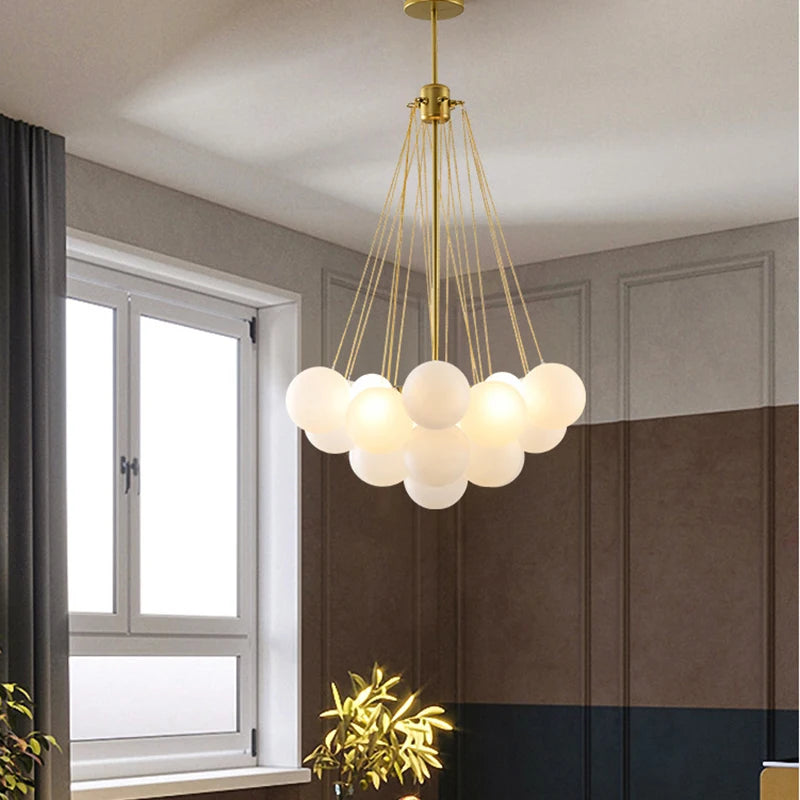 lustre moderne en métal avec boule en verre et bulles décoratives - vue 4 sur 14