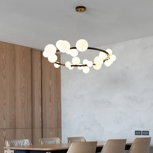 lustre moderne en verre et métal réglable en hauteur pour décoration