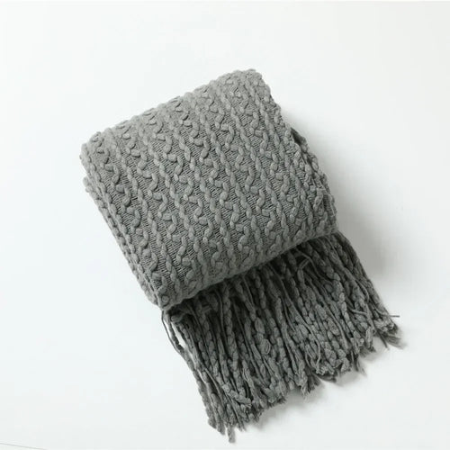 Plaid nordique carreaux style boheme doux pompons