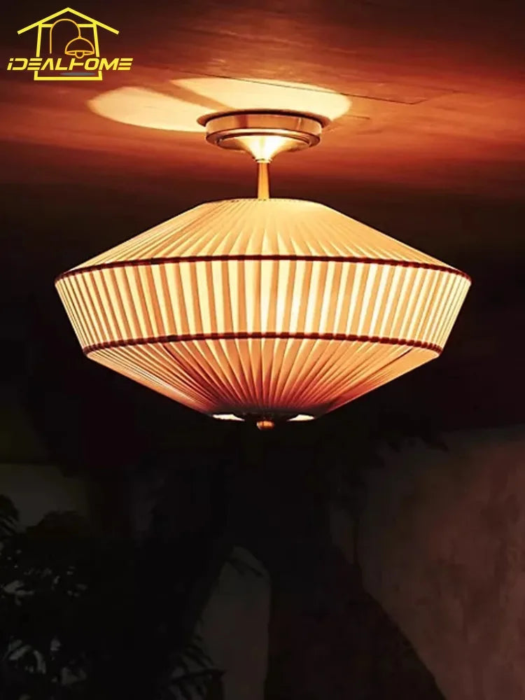 plafonnier vintage américain en tissu plissé design décoratif