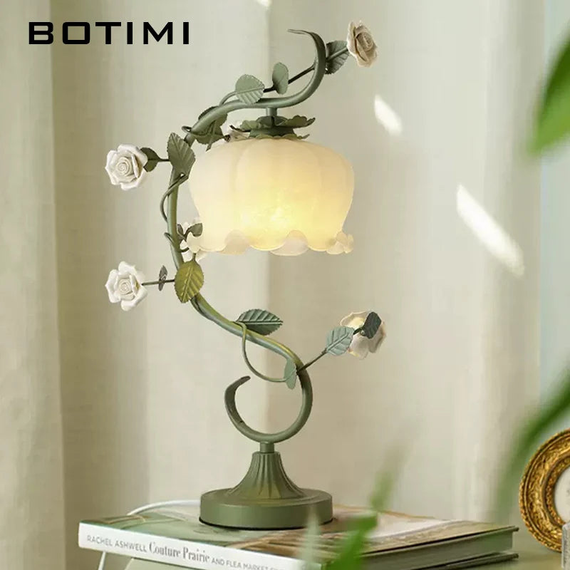 lampe table rétro verre fleur décorative maison - vue 4 sur 8