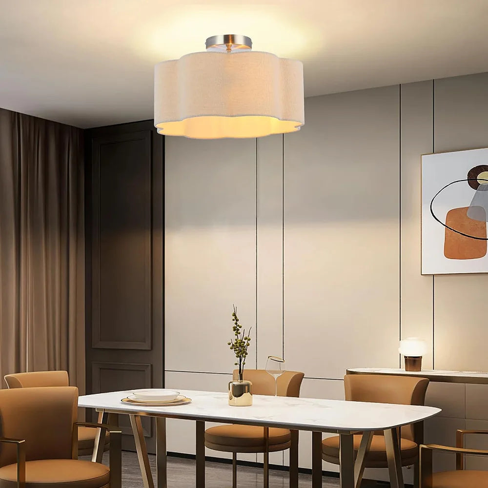 E27 pétale 3 lumières semi-encastré plafonnier tissu abat-jour pour chambre d'enfants chambre cuisine couloir entrée avec ampoule - vue 6 sur 9