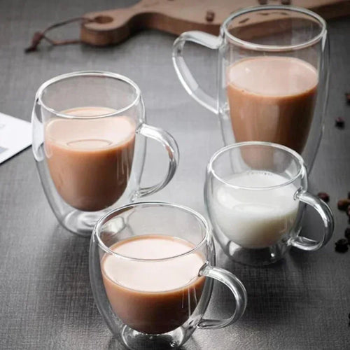 Mug double paroi en verre borosilicate avec anse
