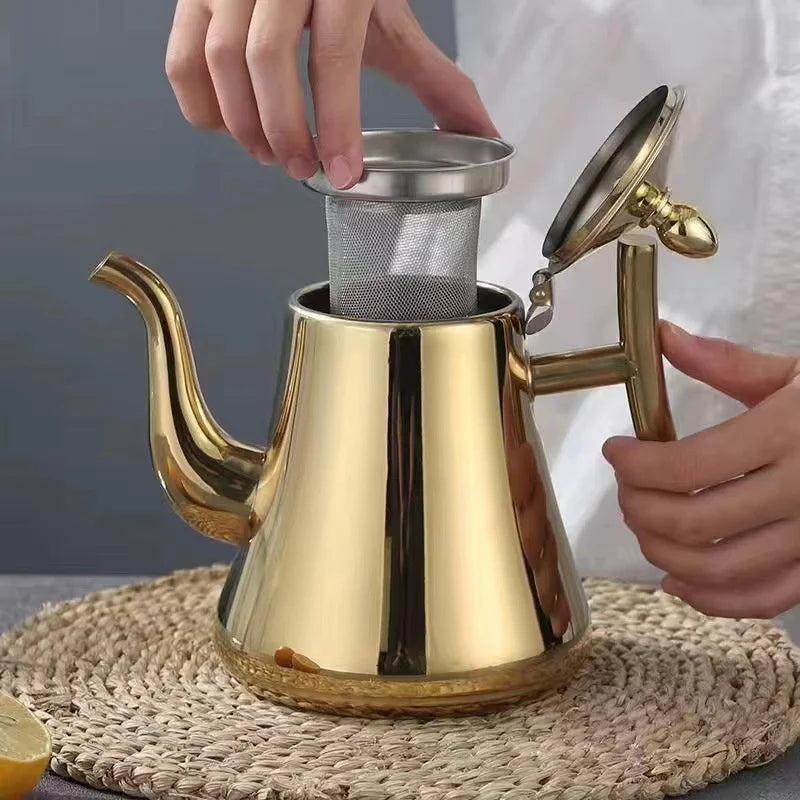 Théière acier inoxydable poli avec infuseur filtre cuisine - vue 3 sur 7