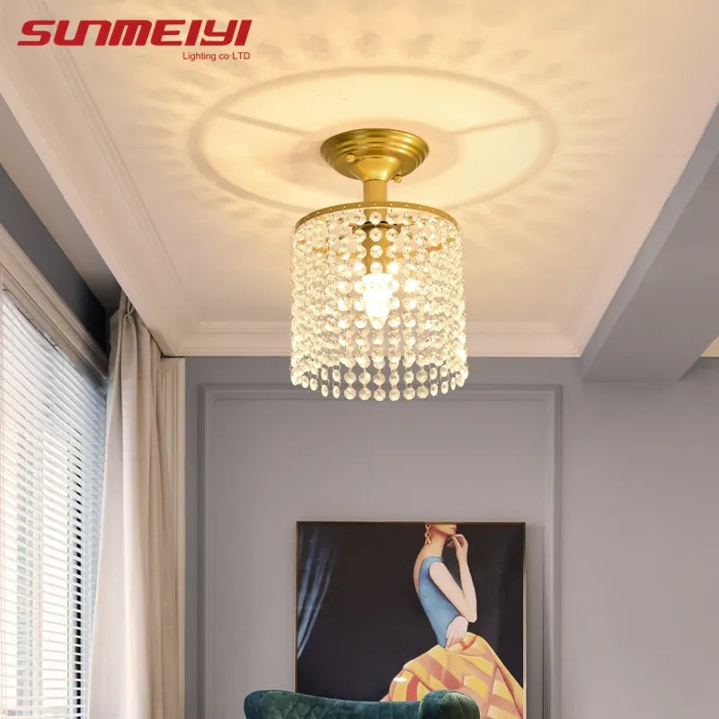 Lustre LED cristal verre doré - vue 7 sur 7