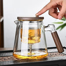 Théière verre kungfu pression avec infuseur poignée bois