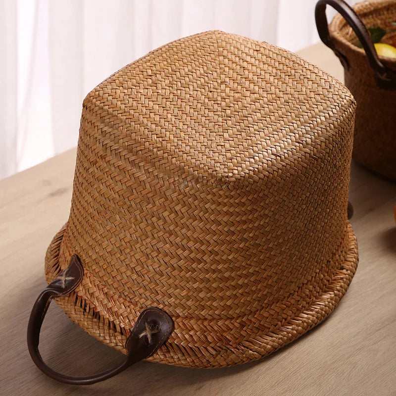panier de rangement tissé à la main pliable en osier et jonc de mer - vue 5 sur 8