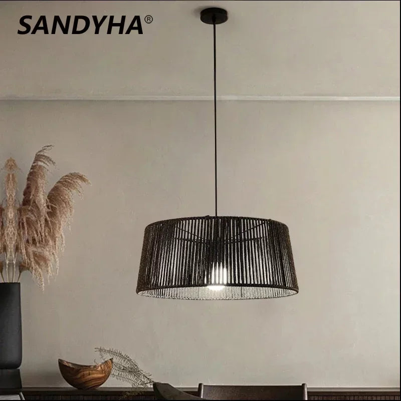 lustre nordique sandyha tissé corde éclairage led maison