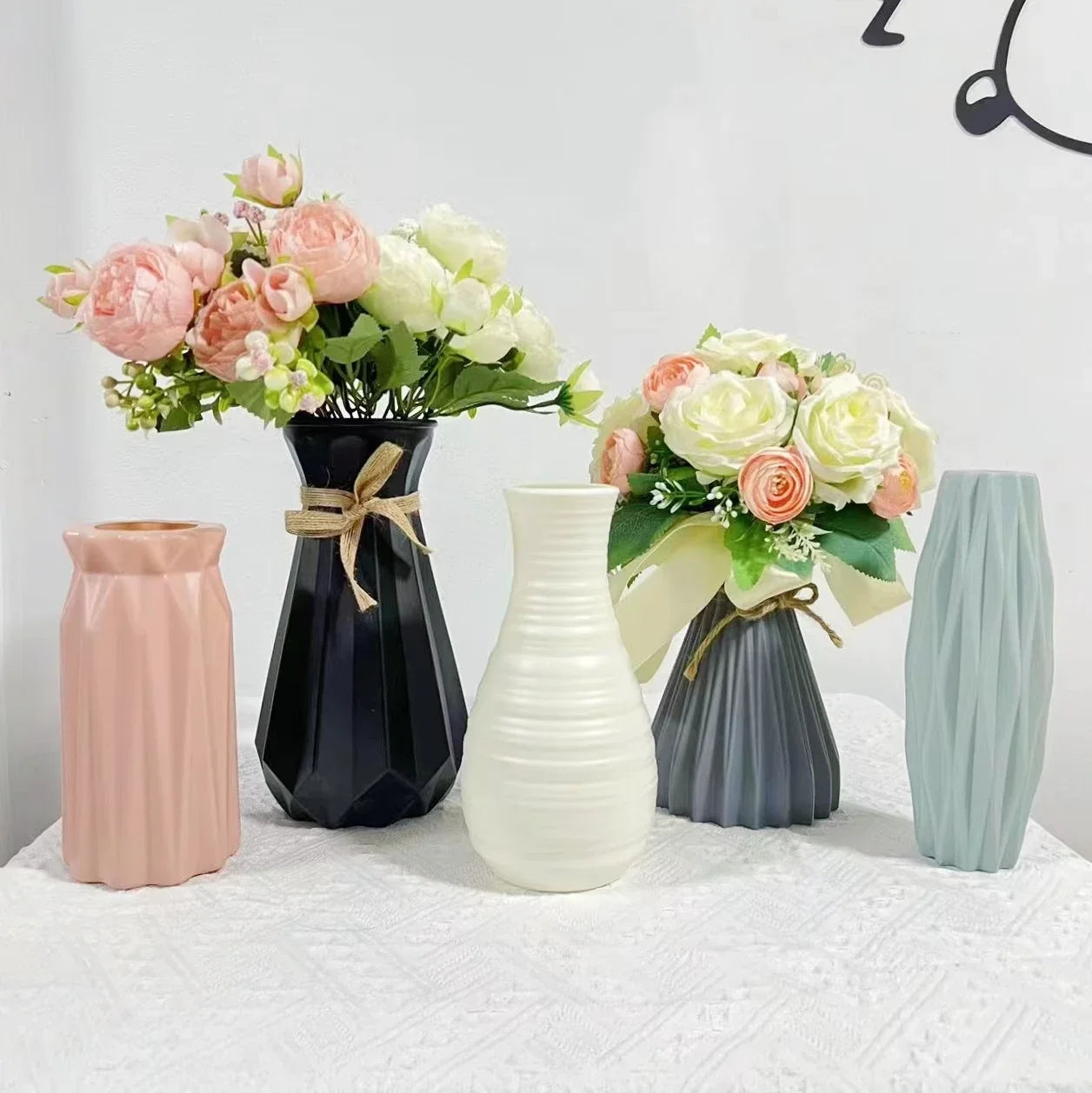 vase à fleurs en plastique style céramique décoration nordique pour maison - vue 4 sur 7