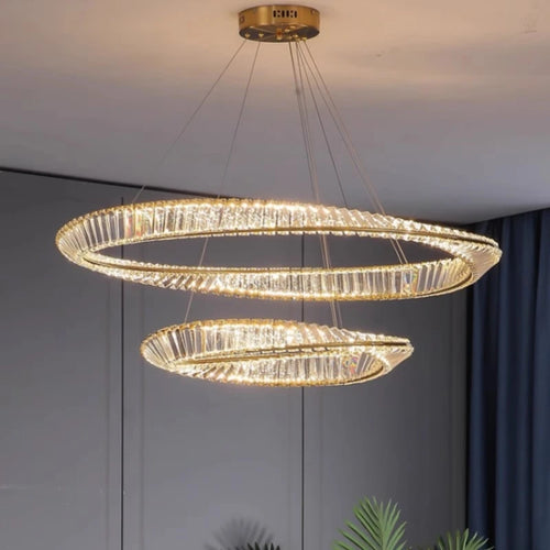 LustreSalon moderne Led K9 Dimmable de luxe or anneau irrégulier cristal