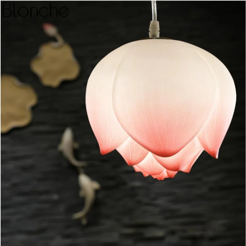 Suspension fleur Lotus style rétro LED - vue 7 sur 22