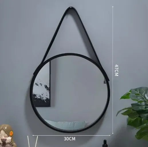 miroir mural rond avec bordure en bois épais - vue 6 sur 7