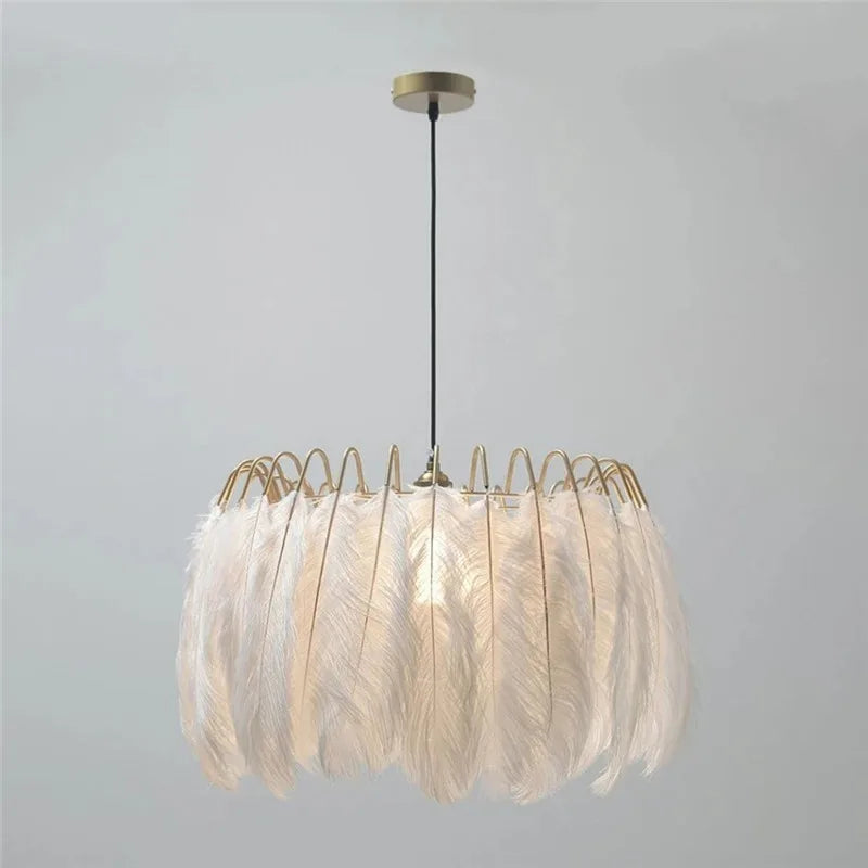 plafonnier décoration en plumes d'autruche simplicité nordique - vue 4 sur 8