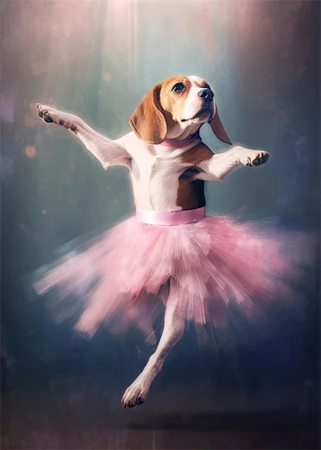portraits de ballerine de chien art abstrait mural kawaii