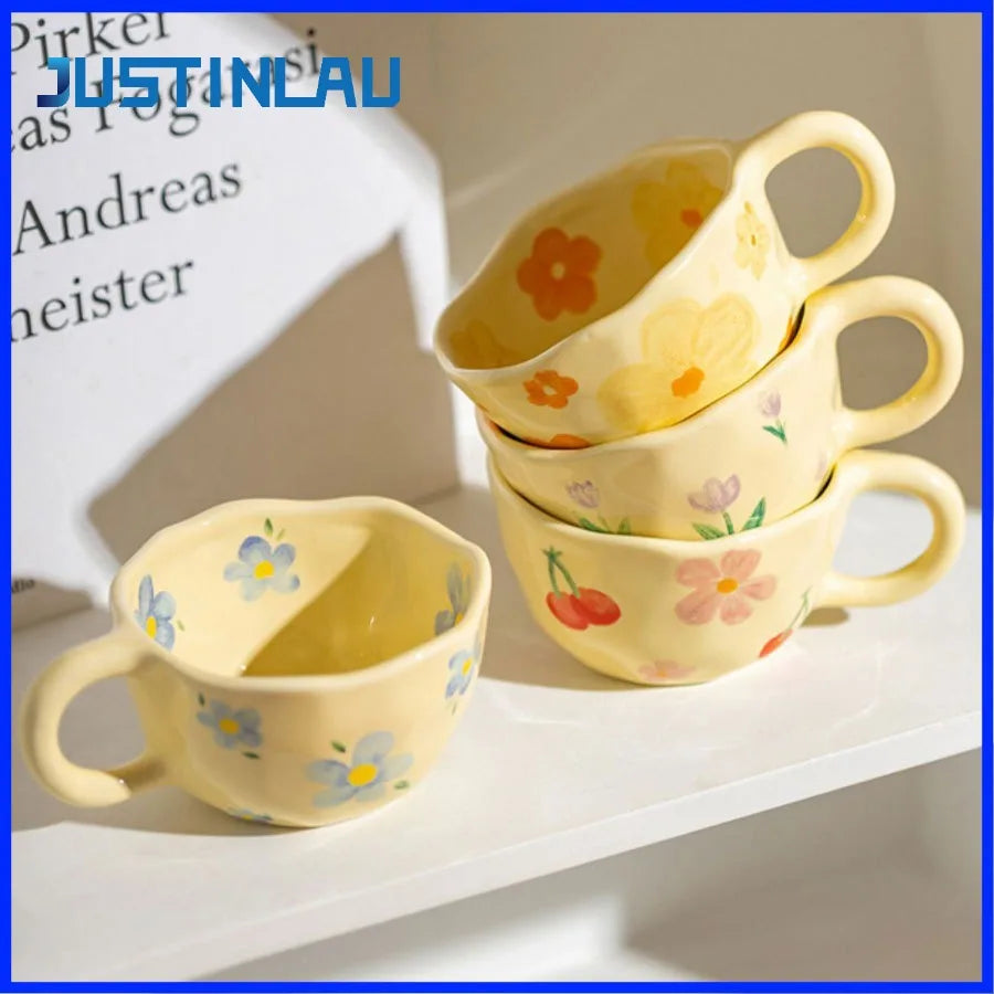 Mug ceramique artisanal motif fleurs forme irreguliere 300ml - vue 2 sur 7