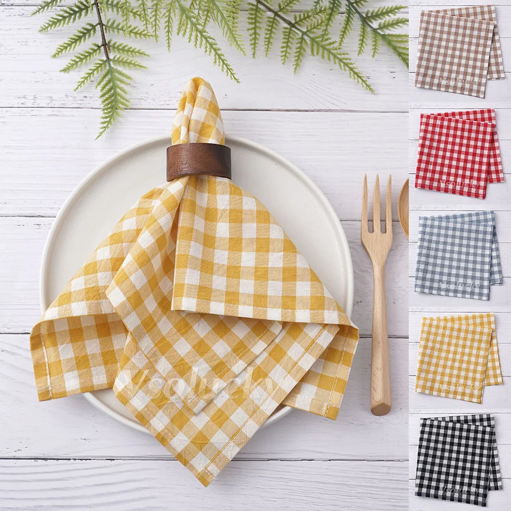Serviette de table coton vichy style champêtre 42x42 - vue 2 sur 7