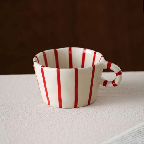 Mug céramique rayures géométriques style nordique anse peinte