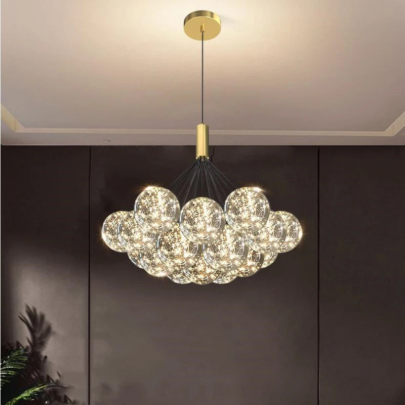 lustre boule à bulles en verre transparent éclairage étoilé romantique - vue 2 sur 11