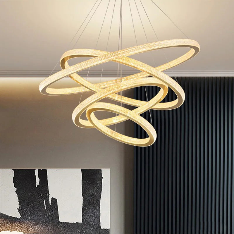 lustre en cristal moderne avec anneau à led pour décoration intérieure