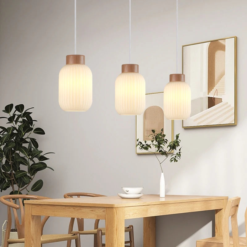 suspension en bois et verre style nordique moderne décoratif intérieur