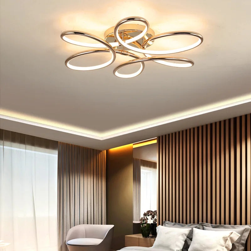 Lustre plafond LEDs aluminium doré décoration - vue 7 sur 10