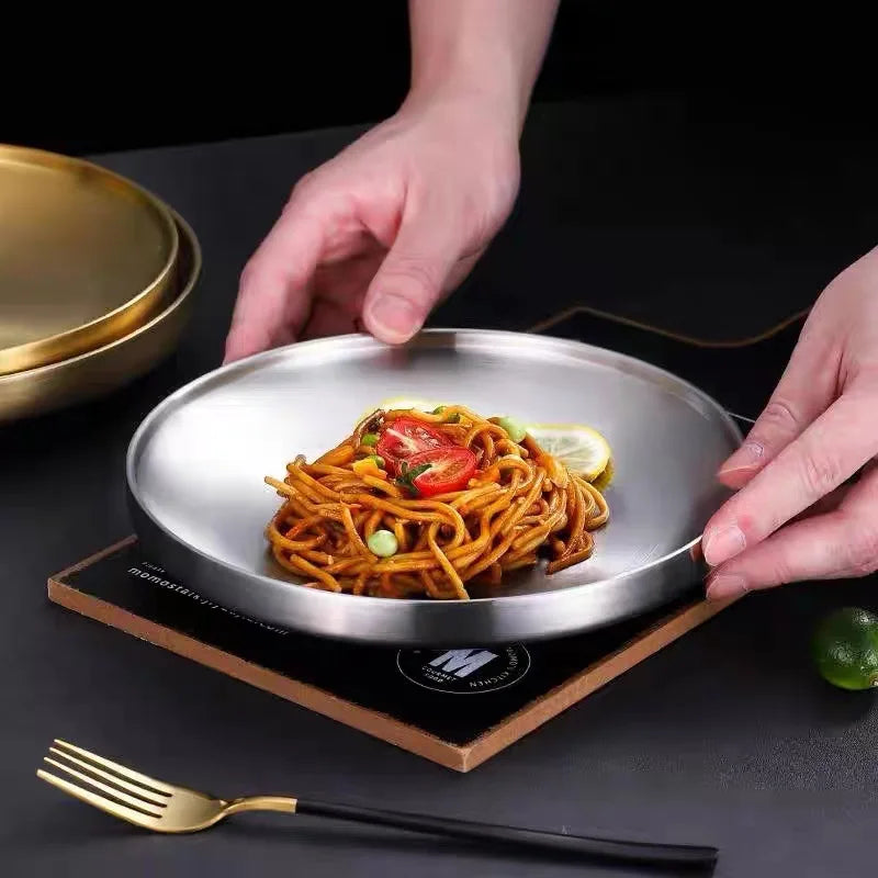 Assiette ronde acier inoxydable double paroi isolée