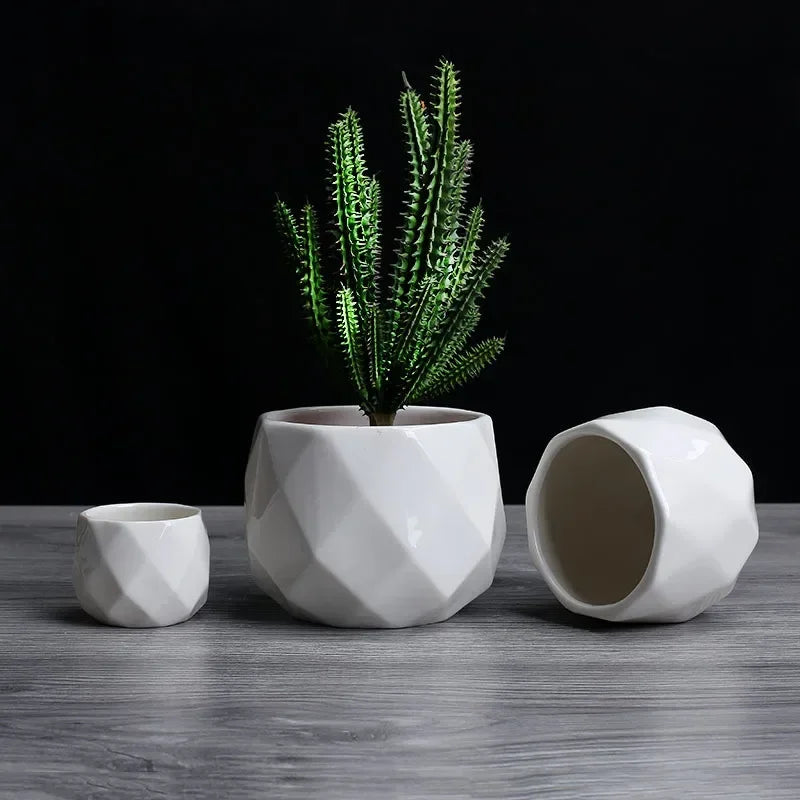 pot de fleurs géométrique en céramique pour plantes succulentes - vue 4 sur 7