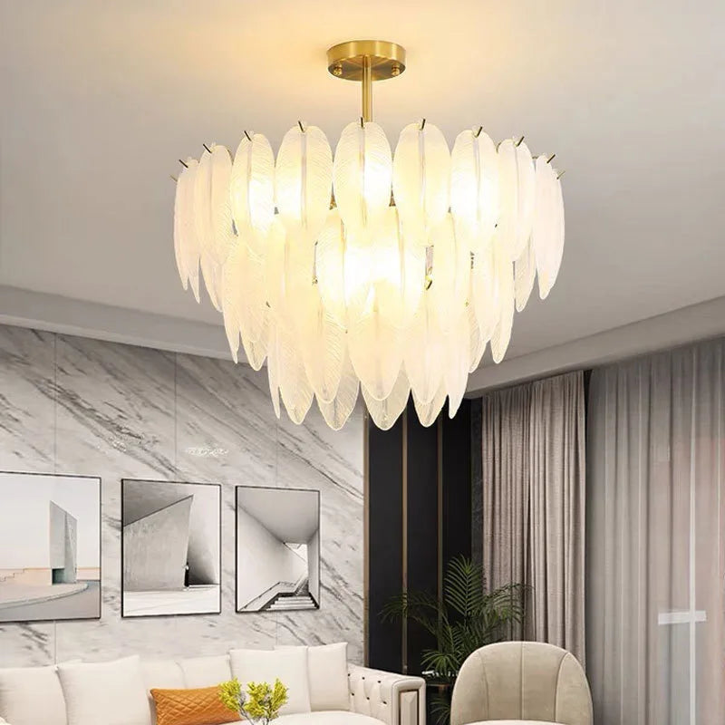 suspension créative en plumes de verre pour décoration moderne minimaliste