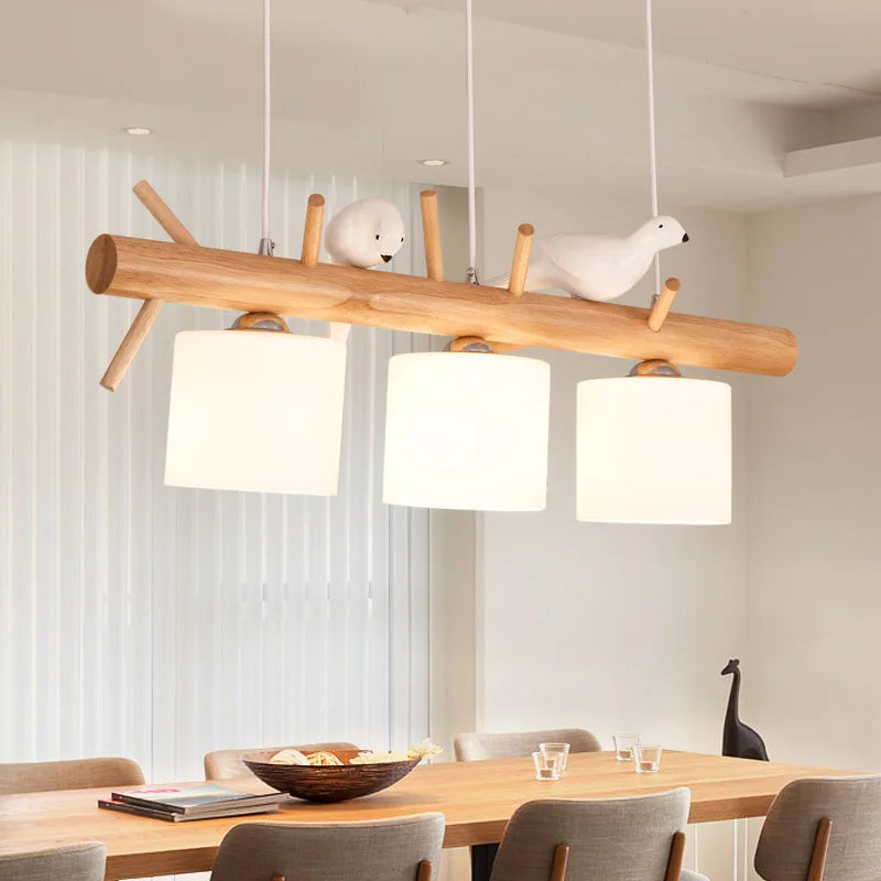 Suspension nordique en bois pour Table à manger îlot de cuisine créatif oiseau Led lustre moderne Bar café arbres éclairage suspendu - vue 5 sur 9
