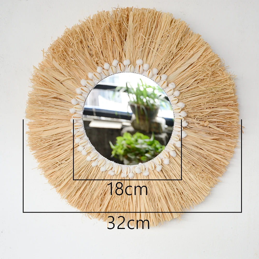 miroir décoratif bohème en paille tissée romantique pour mariage - vue 4 sur 13