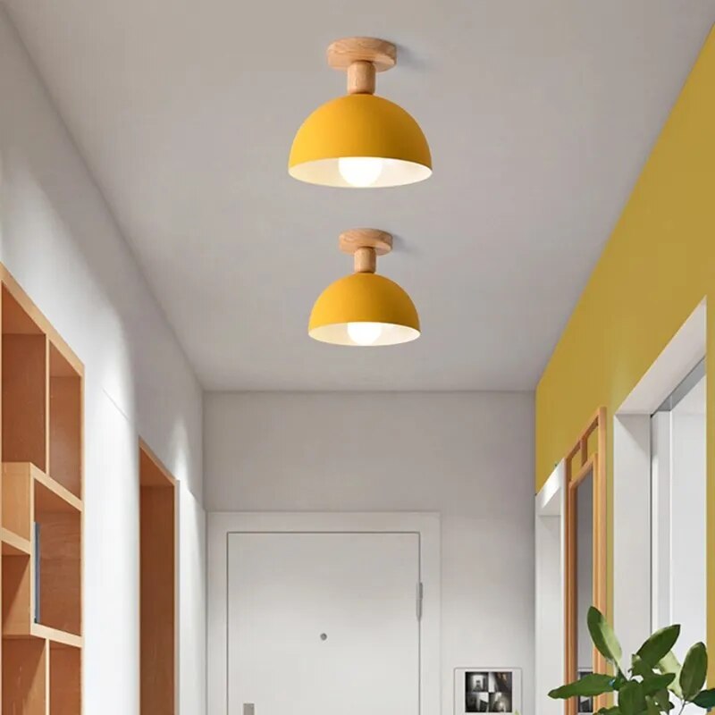 plafonnier bois nordique led macaron rond intérieur balc - vue 5 sur 20
