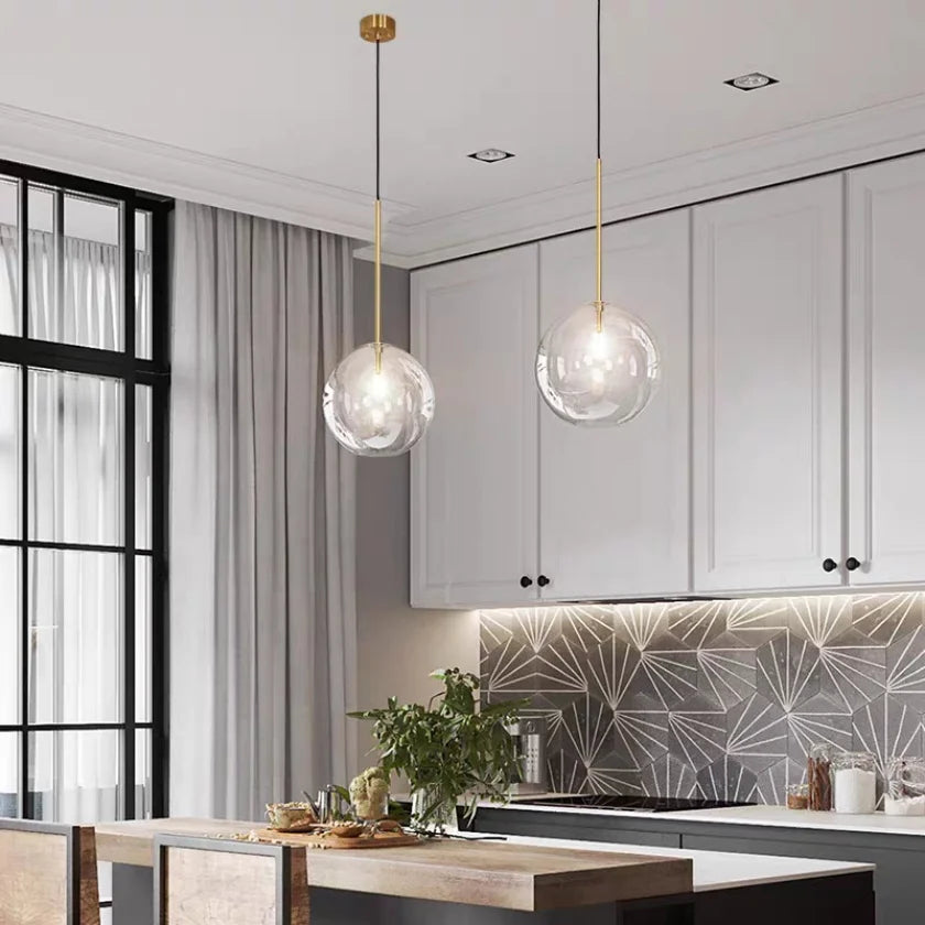Boule de verre suspension LED éclairage cuisine salle à manger Restaurant lampe suspendue chambre chevet plafond lustre hôtel décoration - vue 4 sur 7