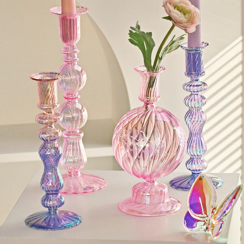 bougeoirs rétro coniques en verre pour décoration élégante - vue 4 sur 32