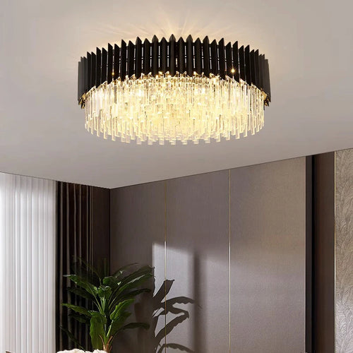 plafonnier led ovales en cristal à intensité variable en or noir