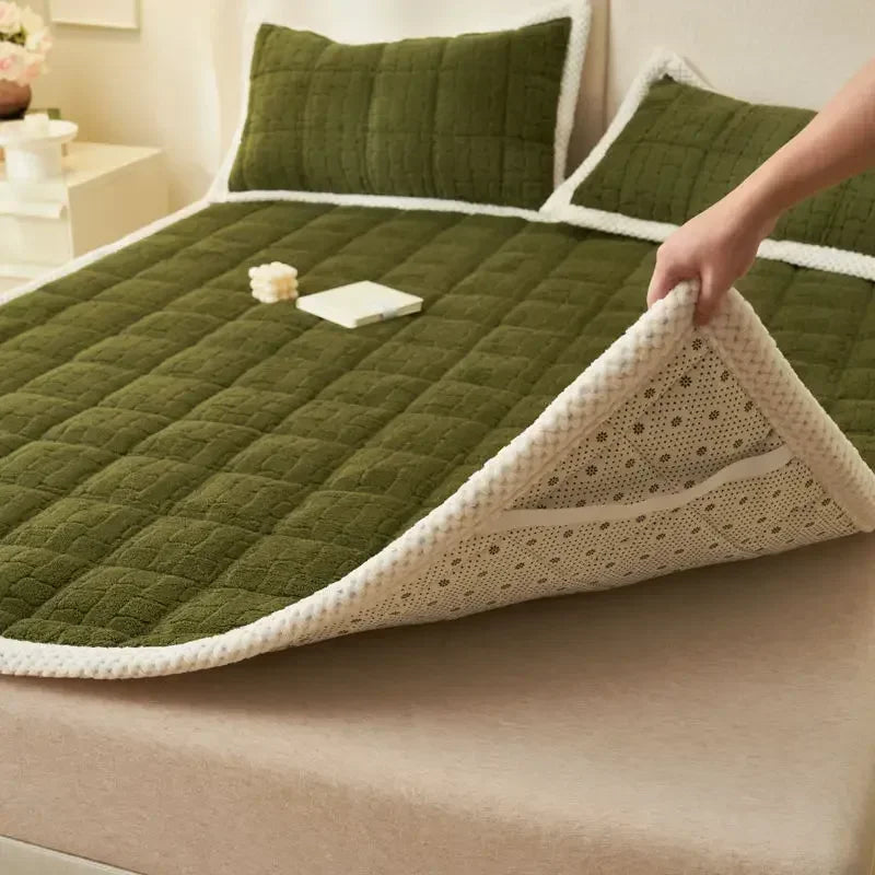 surmatelas en velours épais et chaud pliable antidérapant pour lit