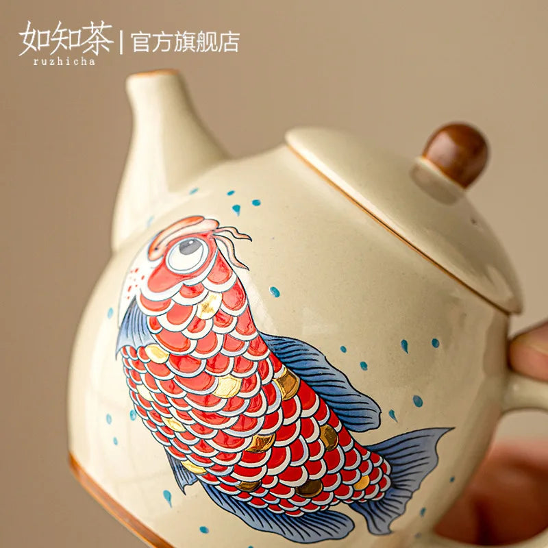théière chinoise arowana céramique service kung fu rétro - vue 5 sur 6