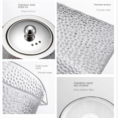Théiere verre martelé filtre inox resistante chaleur