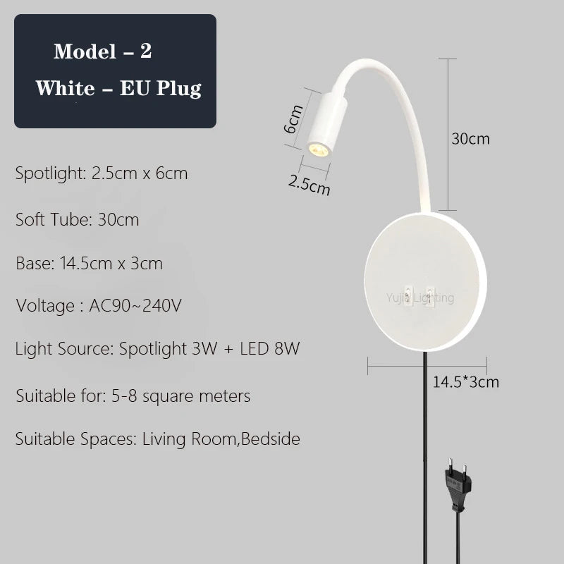 applique murale led réglable avec ports usb design moderne - vue 14 sur 22