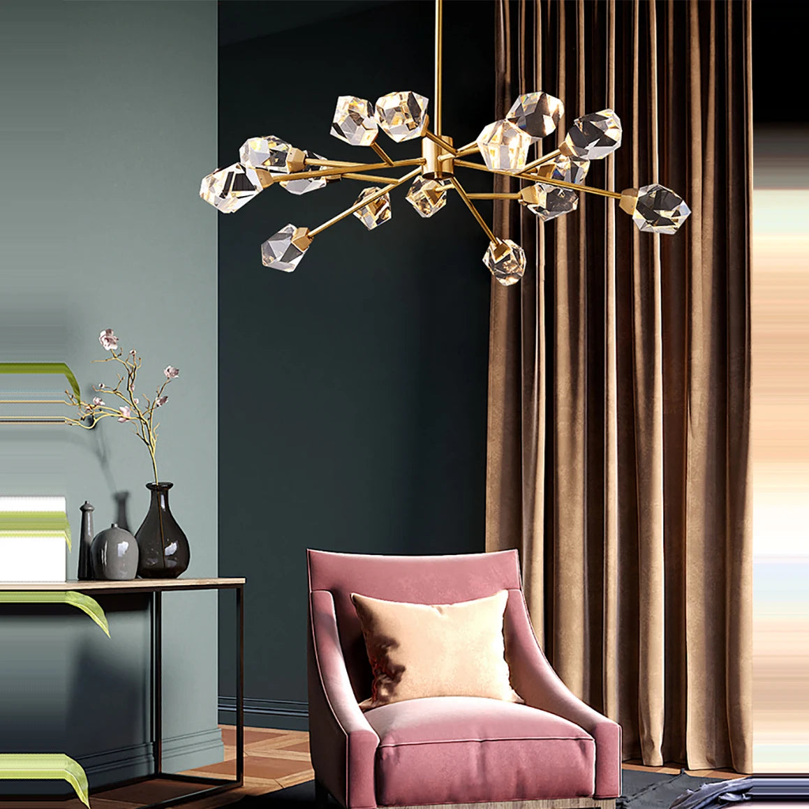 lampe lustre led laiton cristal or décor maison - vue 3 sur 18