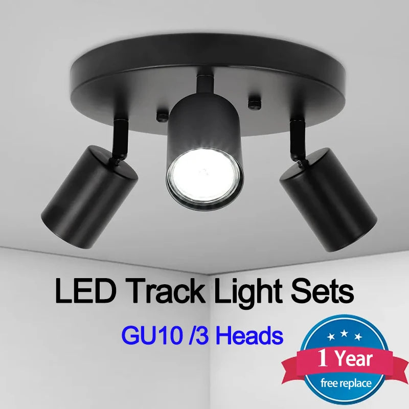 spot led sur rail gu10 à 3 têtes pour éclairage intérieur