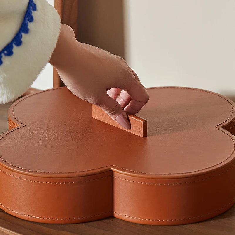 boîte de rangement ronde en cuir haut de gamme pour bijoux et objets décoratifs