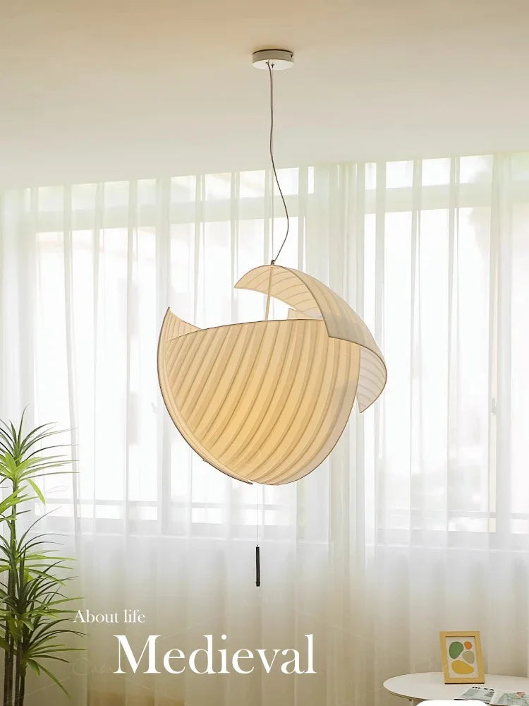 lustre led design moderne wabi sabi tissu éclairage décoratif - vue 4 sur 12