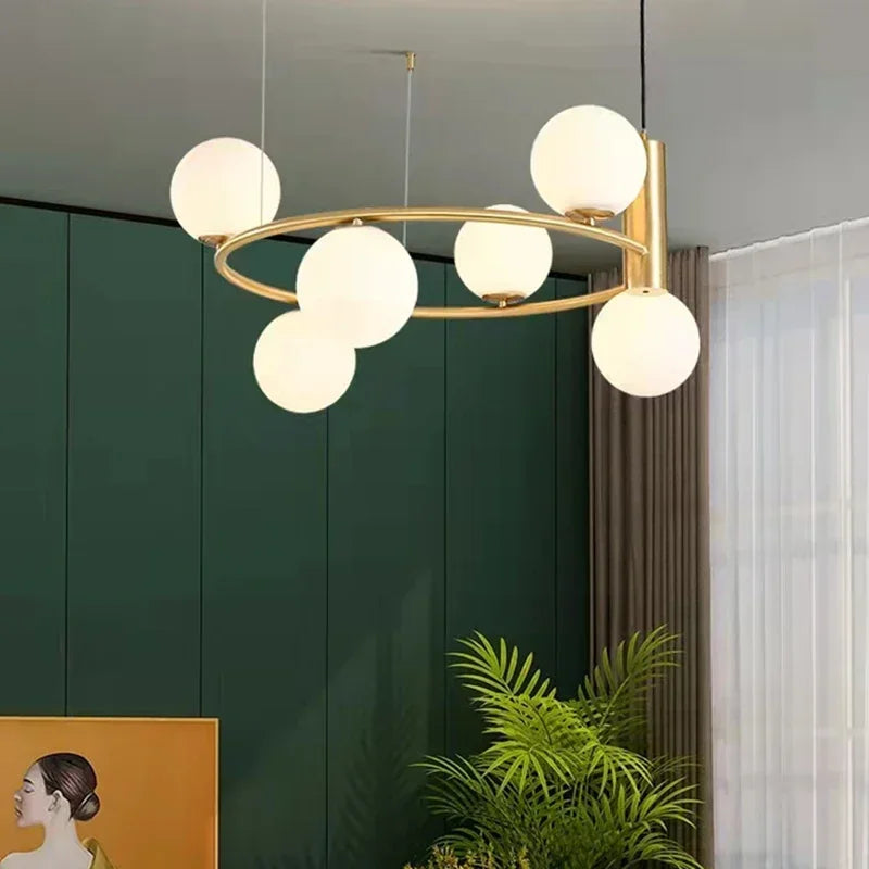 SANDYHA nordique noir or anneau lustres lait blanc boule de verre en métal Led salle à manger salon décoration de la maison éclairage suspendu - vue 4 sur 12